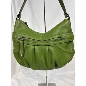 Tignanello Grass Kelly Green Leather Crescent Hobo Shoulder Bag Pockets